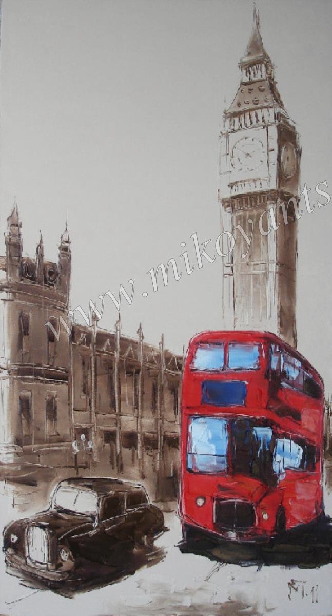 2011 Red Bus. Black auto 80x60sm